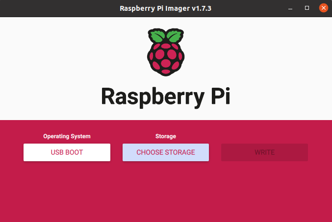 Screenshot of Raspberry Pi Imager USB Boot option selected