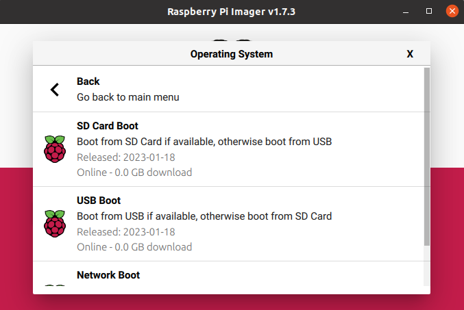 Screenshot of the USB Boot option of Raspberry Pi Imager